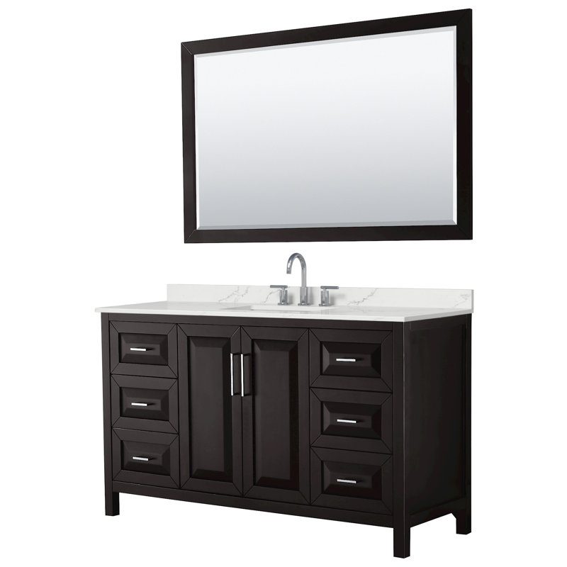 Daria 60'' W Single Vanity, Matte Black, Gray, White Quartz