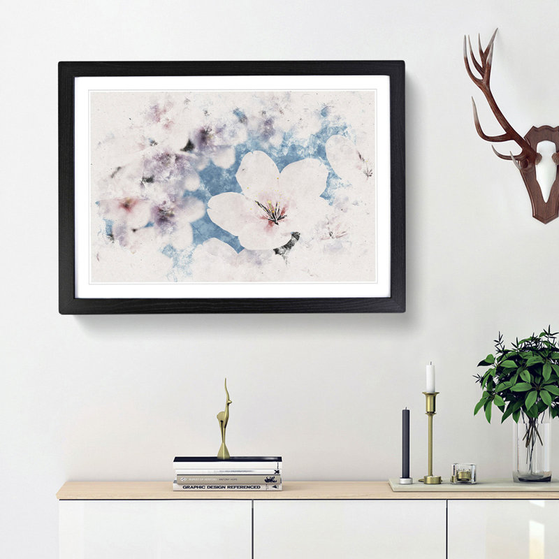 Cherry Blossom Tree in Spring - Picture Frame Painting Print, 40cm H x 60cm W x 2cm D, Black Framed