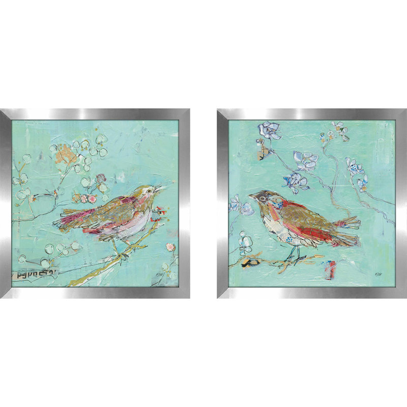« oiseaux of a plumes v2 », ensemble de 2 reproductions d’art encadrées, H 16,5 po x l 33 po, Pas de tapis