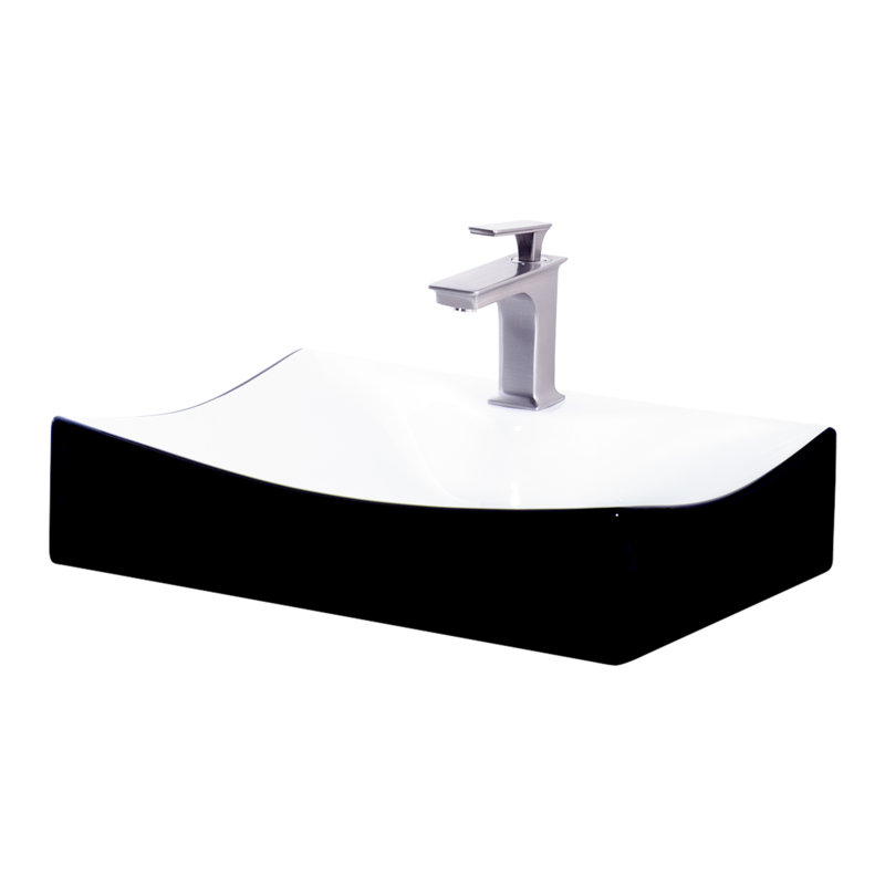 Novatto 15.75'' Glossy Black Ceramic Rectangular Bathroom Sink with Faucet