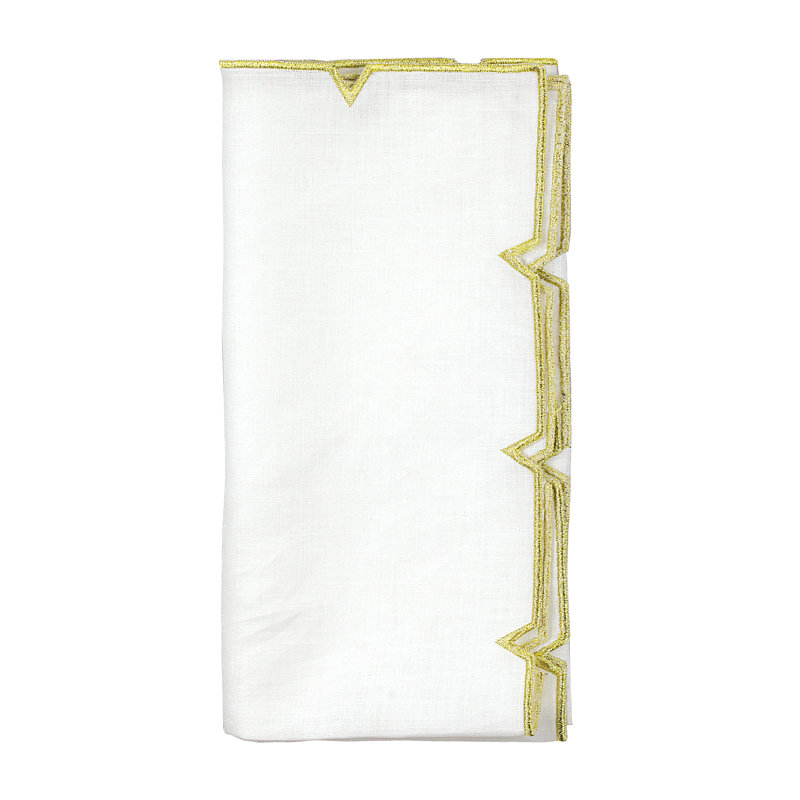 Divot Linen Napkin, White/Gold