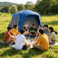 Tente de camping escamotable, imperméable, coupe-vent double couche avec grandes fenêtres en filet, pour 4 à 6 personnes