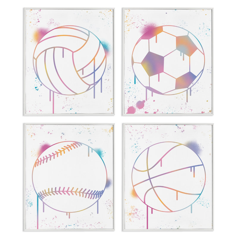Ensemble de giclées encadrées 4 pièces Modern Graffiti Sports, par Marcus Prime, H 14 po x l 44 po