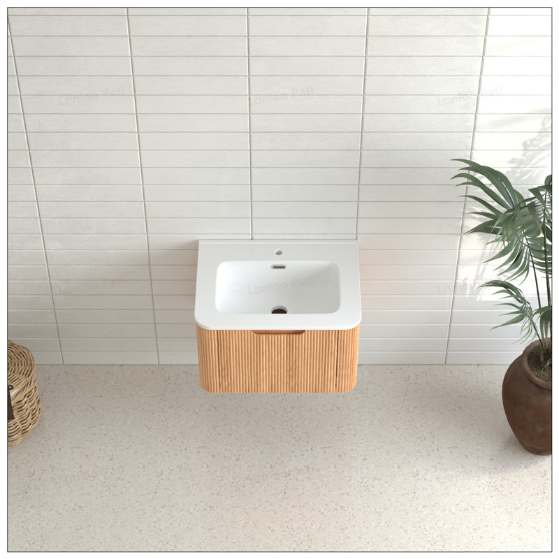 24 inch Floating Solid Wood Bathroom Vanity with Ceramic Basin, 24"