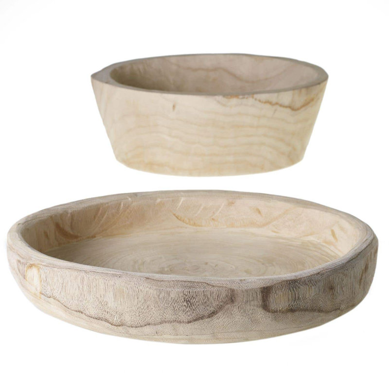 Handcrafted Earthy Paulownia Wood Decorative Bowl Set - 19.8"