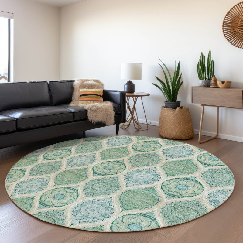 Sage Green Synthetic Flat Woven Washable Rectangular Rug 1'8" x 2'6"