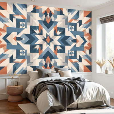 Wall Mural Peel and Stick Wallpaper Navajo tribal seamless Native American ornament Ethnic South Self-Adhesive Removable Contact Paper Wall Decor for Living Room Bedroom 69"H x 96"W