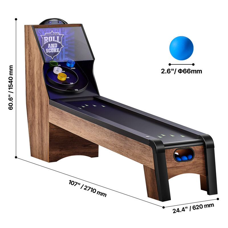 9 ft Roll & Score Arcade Game Table LED Electronic Scorer Home Game Room 4 Balls