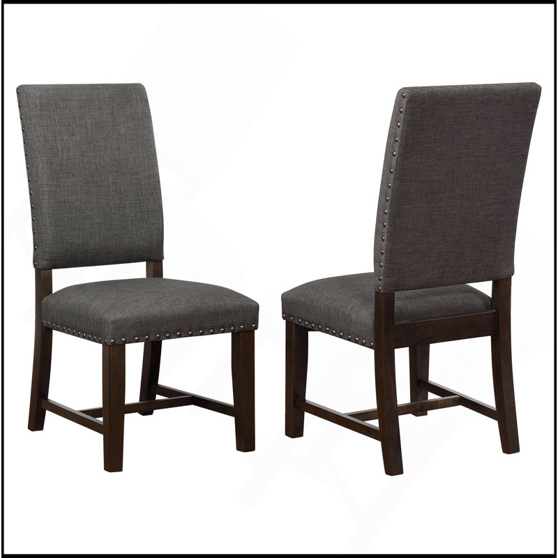Chaise d'appoint de salle à manger 2 pièces revêtue de tissu d'ameublement gris chaud avec garniture cloutée et finition noire fumée