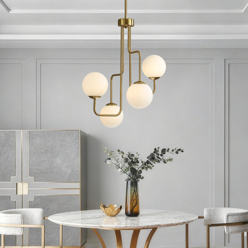 4 - Light Modern Sputnik Sphere Milk Glass Chandelier For Kitchen Dining Living Room