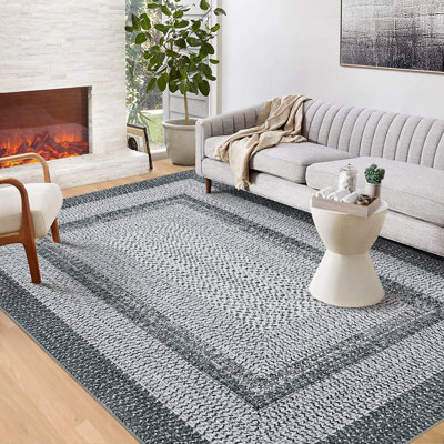 Washable Modern Rugs for Bedroom Imitation Braided Soft Geometric Area Rug Non Slip Stain Resistant Carpet