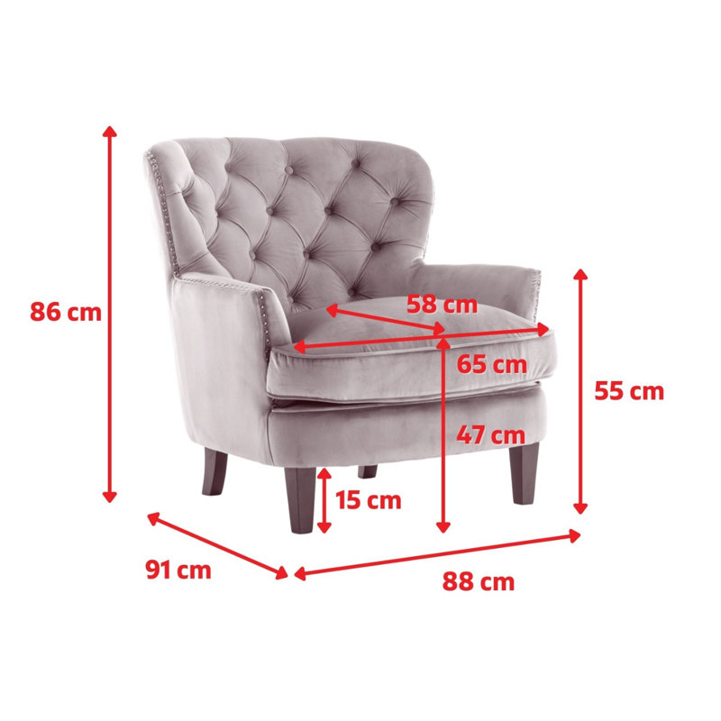 Higgenbotham Velvet Wingback Accent Chair with Button-Tufted Back and Nailhead Trim, Grey Velvet
