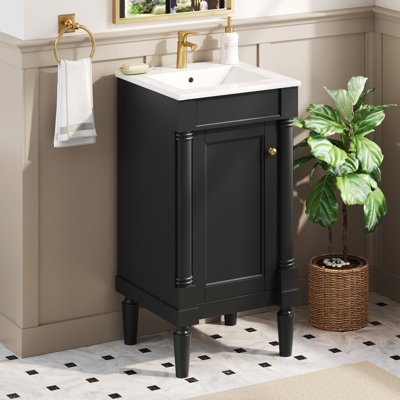 Armoire de salle de bain de style français avec rangement, solution pour petit espace avec lavabo en céramique, tablette réglable, charnières à fermeture en douceur