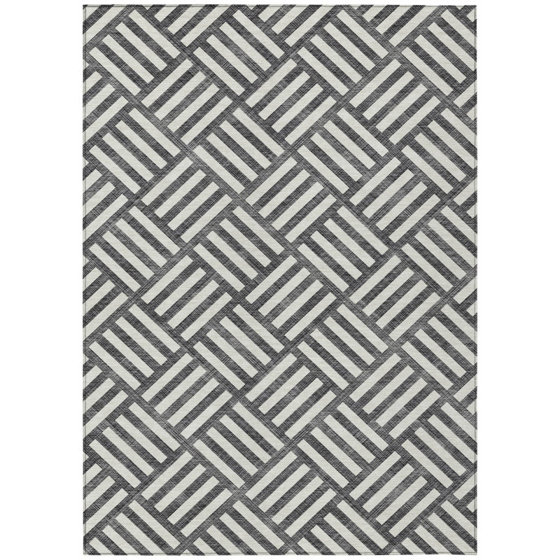 Tapis intérieur / extérieur géométrique lavable noir et ivoire 5 pi x 8 pi