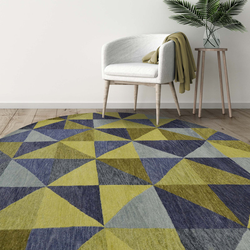 Wool Geometric Area Rug, Round 6'