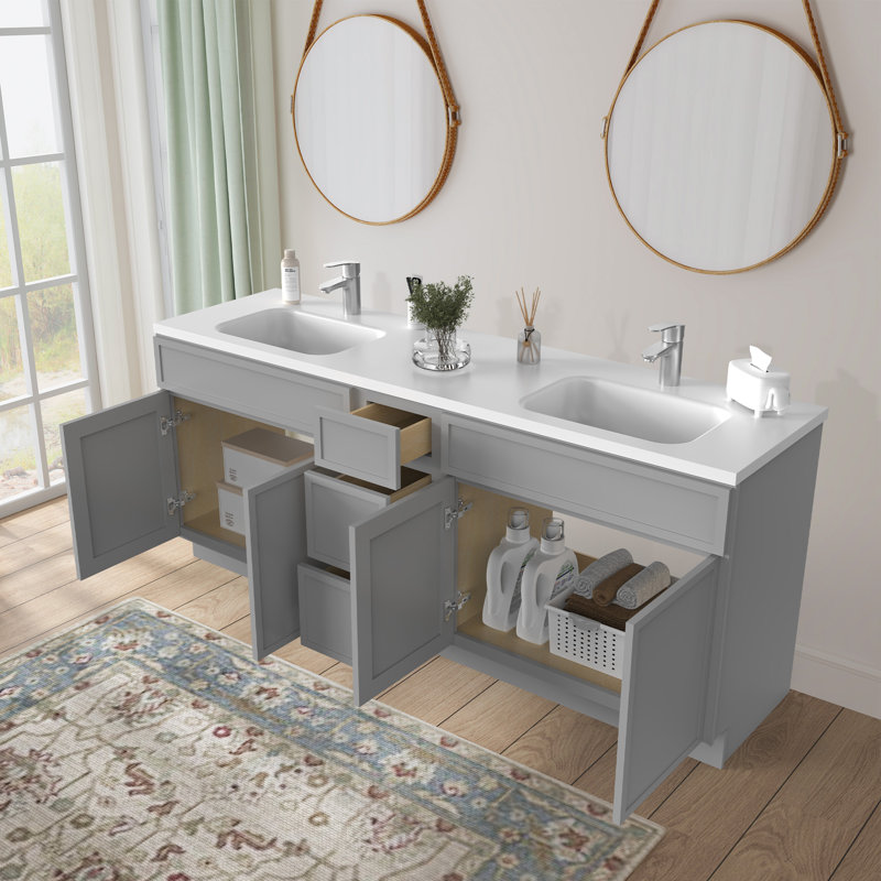 90 Double Bathroom Vanity Base Only, Gray