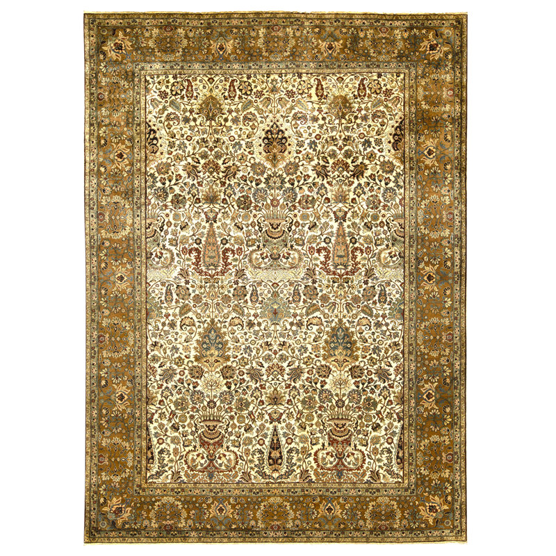 High-Quality Hand-Knotted Cream And Brown Area Rug