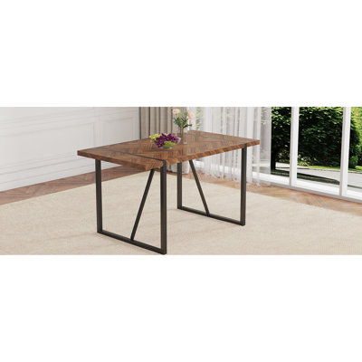 Modern Table With Special Textured Top And Robust Structure Contemporary Dining Black Metal Legs Practical Design