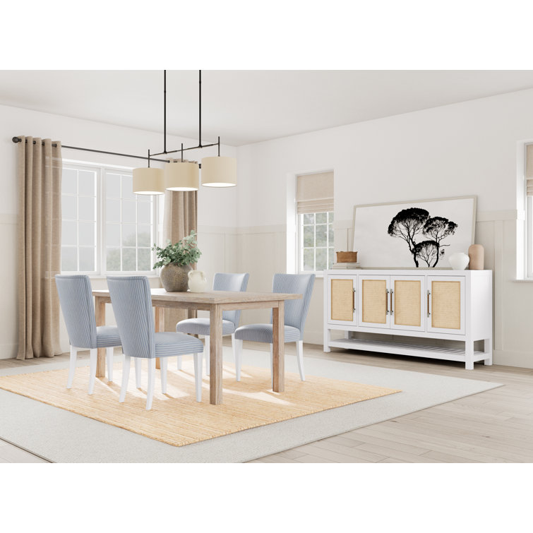 Lana Dining Set With Four Leg Table And Striped Side Chairs