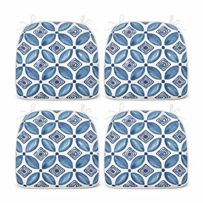 Outdoor U-Shaped Patio Chair Cushions With Ties, Water-Repellent Thick Foam Seat Pads For Garden & Dining Chairs, 17" X 16" X 2",- Soft Slate Blue