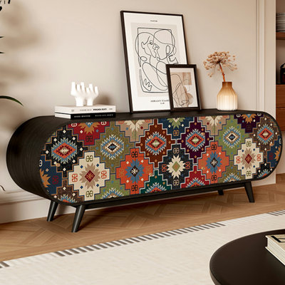 Bohemian Style Walnut Wood TV Stand