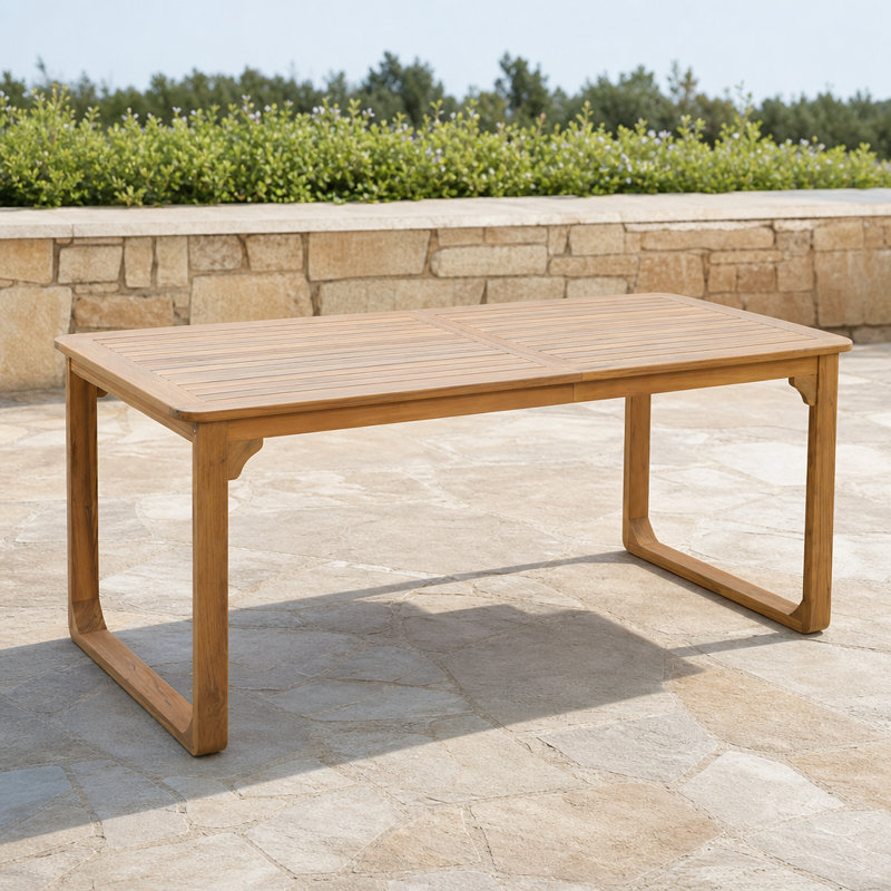 Table de salle à manger d'extérieur en bois d'acacia avec pieds élégants incurvés, grande table de terrasse de jardin, capacité de poids de 500 lb, design minimaliste moderne