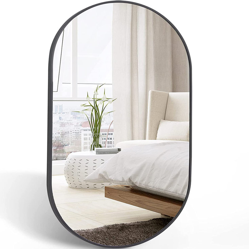 20 x 28 Inch Metal Oval Mirror, Black, 28" x 20"