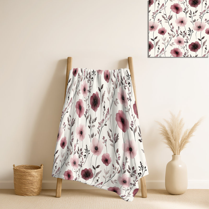 Rose Meadow I - doudou floral, jeté en peluche rétro