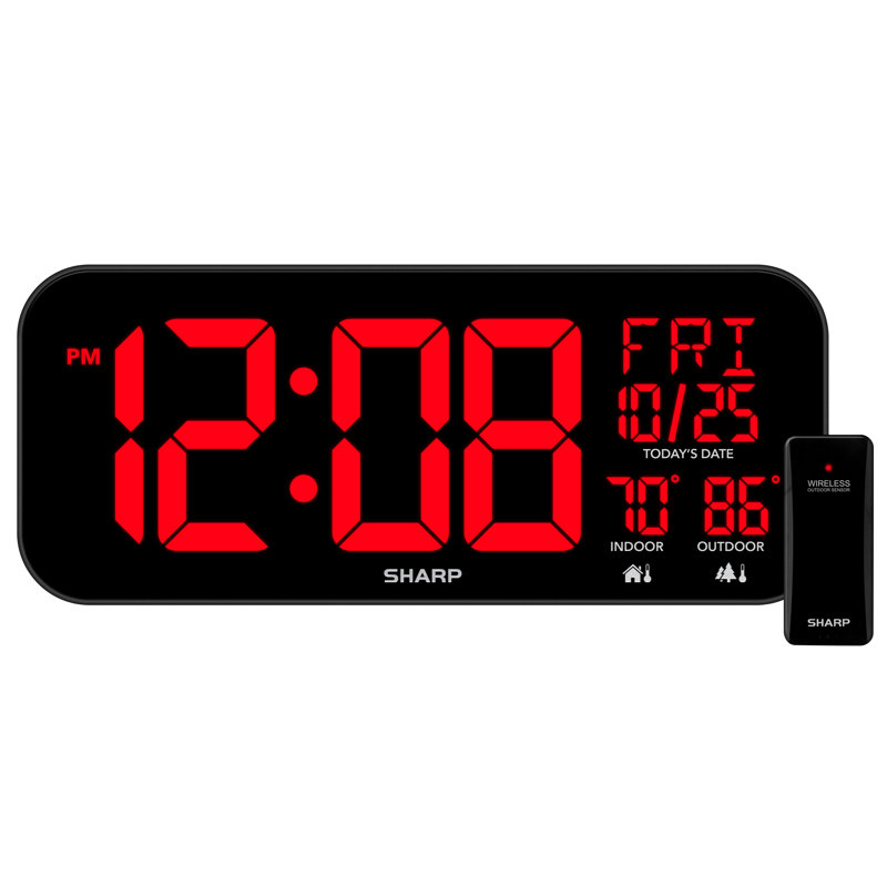 Sharp Digital Oversized Screen LED Clock, Tabletop or Wall Mountable