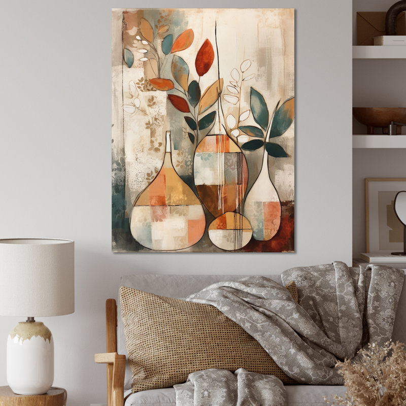Ruhani vert et beige canalisant les vibrations bohémiennes sur toile, H 32 po x l 16 po, Toile tendue
