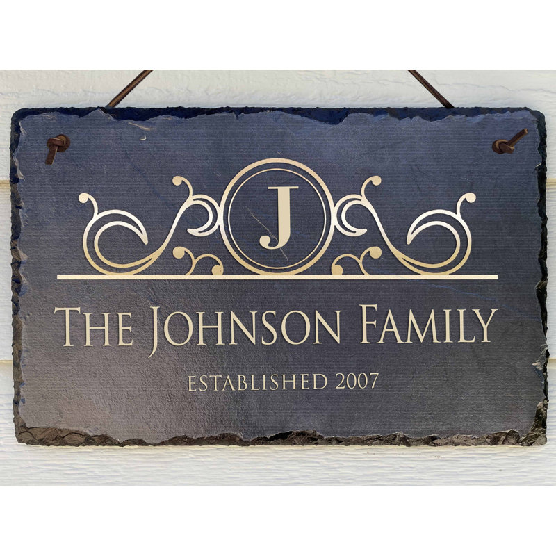 Sassy Squirrel Ink Personalized Slate Stone Address Plaque Line Home Decor Established Family Name, 8" H x 18" W x 0.25" D