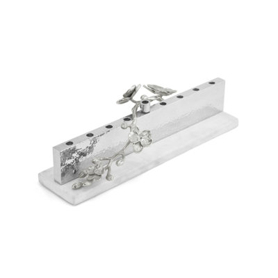 White Orchid Aluminum and Marble Menorah