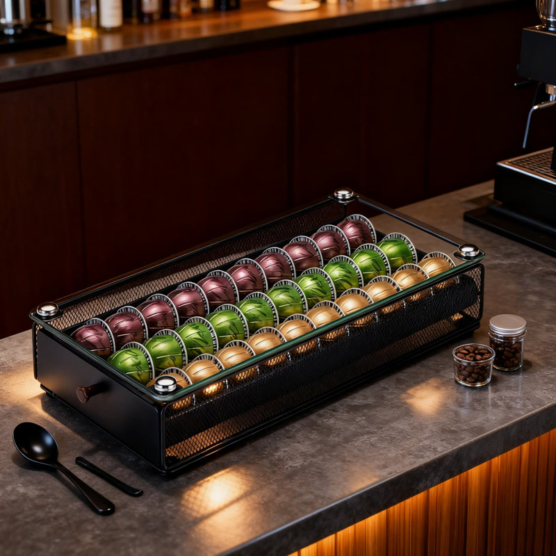 Support à dosettes et organisateur avec tiroir, grande capacité de rangement pour 30 capsules de café, cuisine moderne et accessoire de bureau
