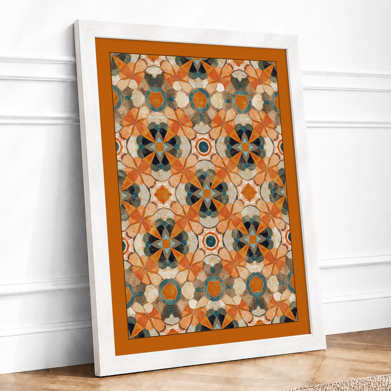 Ornamental Medallion Pattern Geometric - Framed Print, A2 - 59.4 x 42.0 cm, White