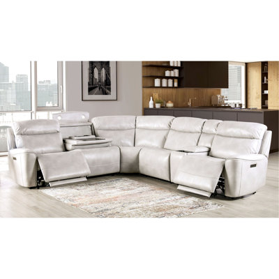 Canapé modulaire inclinable électrique 6 pièces en taupe, bois massif et table rabattable avec lecture pour plus de confort taupe avec porte-gobelets