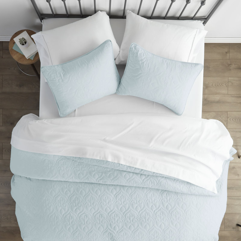 Pale Blue King Microfiber Quilted Coverlet Set