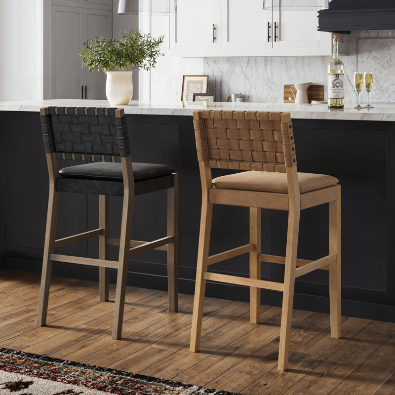 Cohen Black Faux Leather and Wood Bar Stool