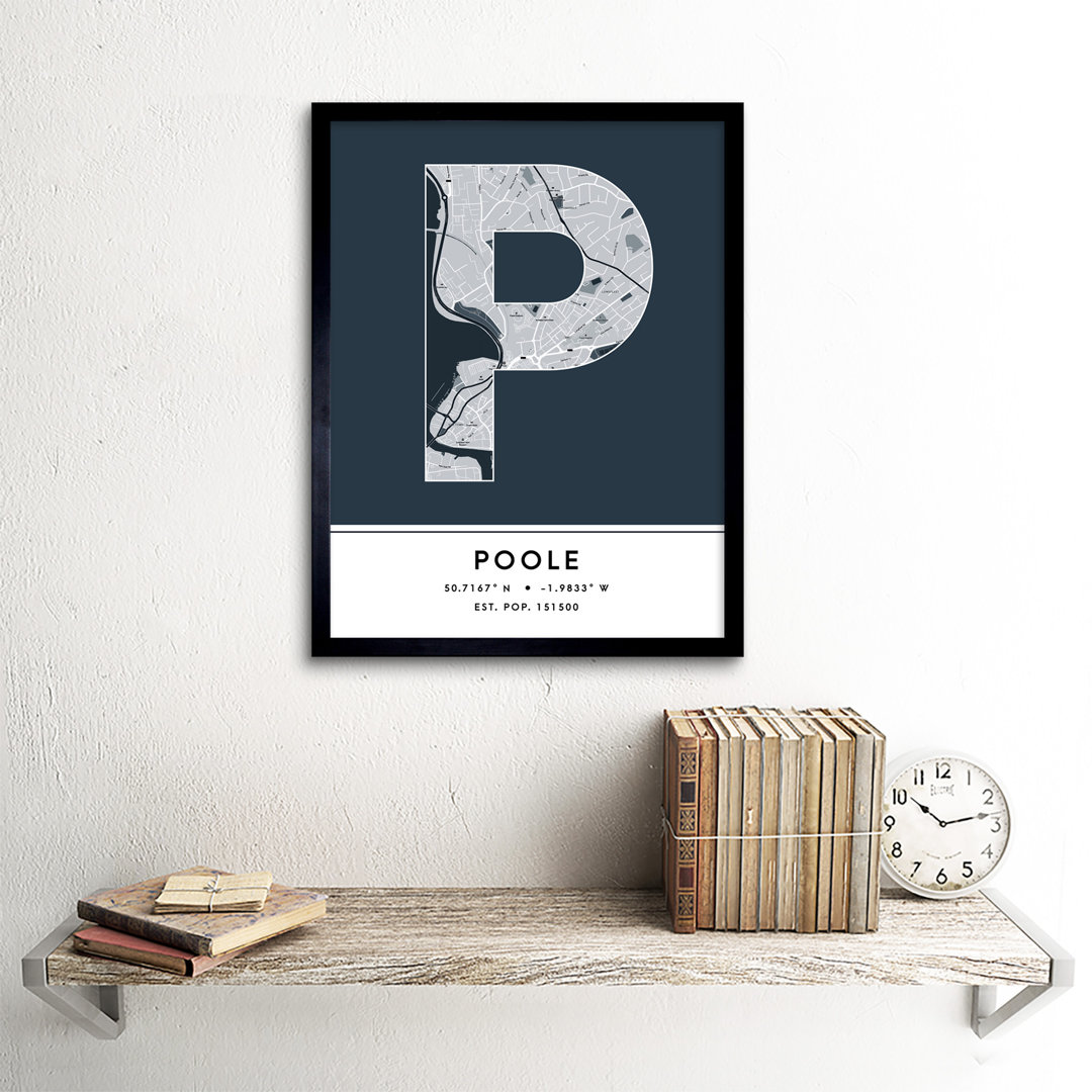Poole City Map Poole Navy by Wee Blue Coo - Single Picture Frame Typography