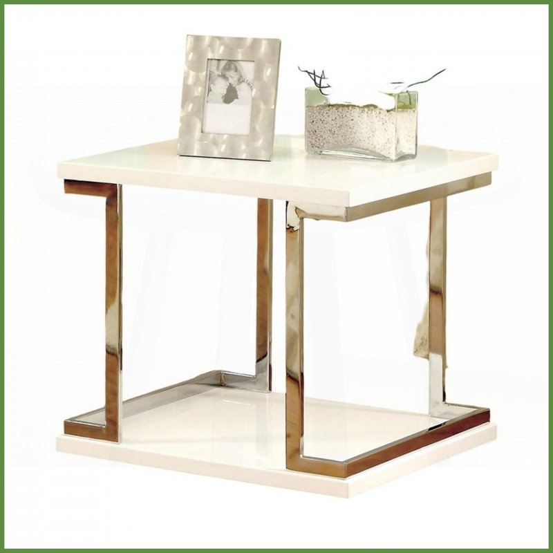Table basse contemporaine blanche avec cadre chromé Laque ultrabrillante - tablette ouverte Assemblage facile