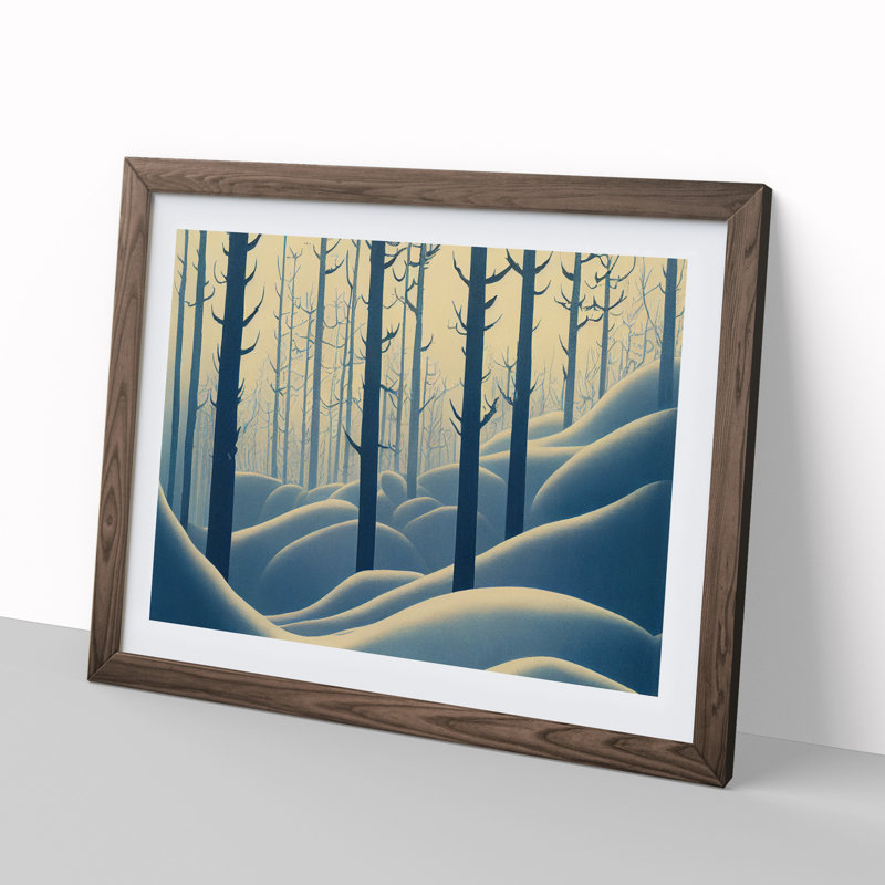 XH1022-10176X Winter Art Deco Forest Vol.1 - Single Picture Frame Print, 46cm H x 64cm W x 2cm D, Walnut