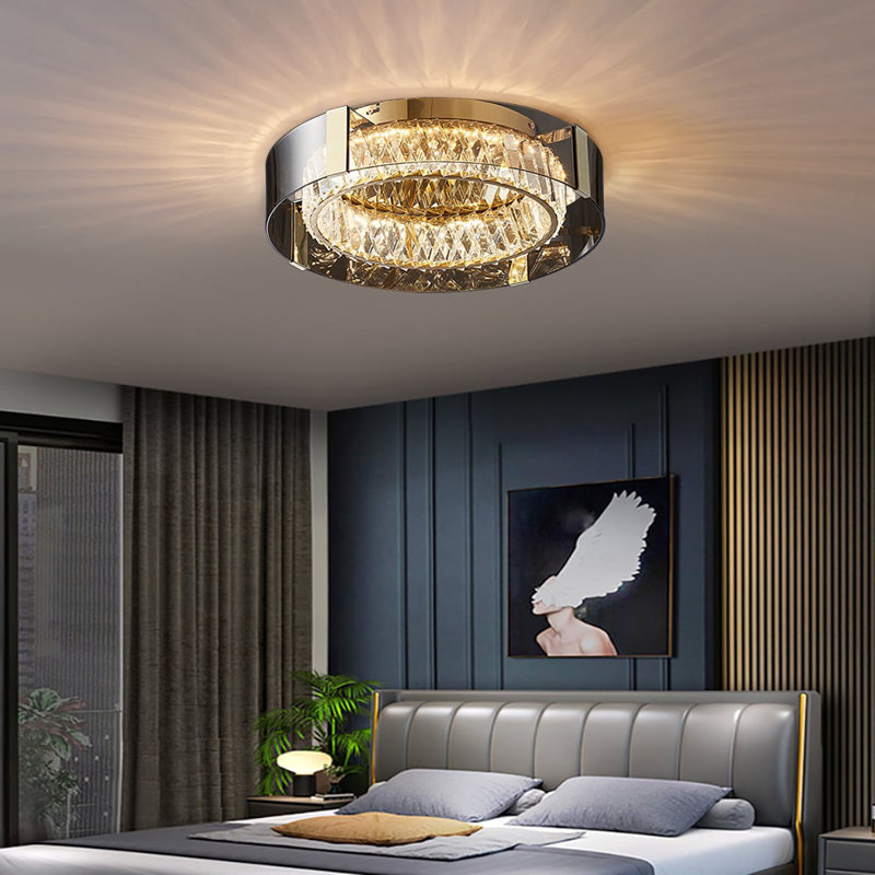 Crystal LED Flush Mount, Gold, 12cm H x 46cm W x 46cm D