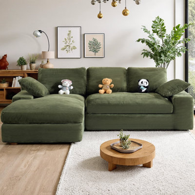 Soft Corduroy Sofa With 3 Back Cushions And 2 Pillows, Compressed Lightweight Design