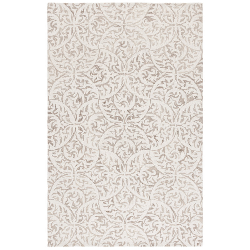 Tapis beige / ivoire en laine / coton touffeté à la main Kennerdell 404, Rectangle 4 pi x 6 pi