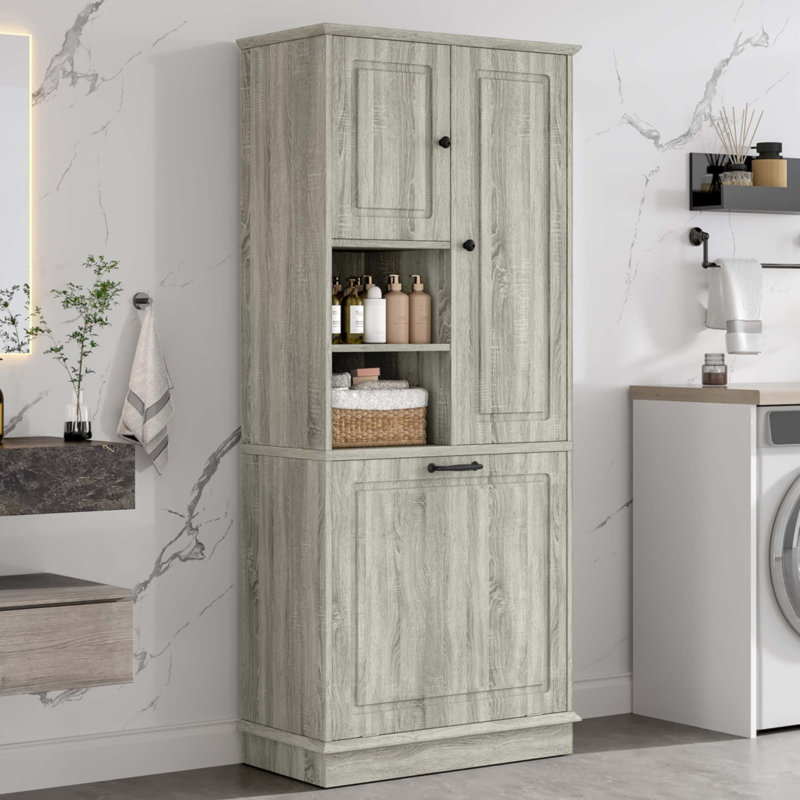 Grande armoire de rangement avec tablettes réglables, Chêne