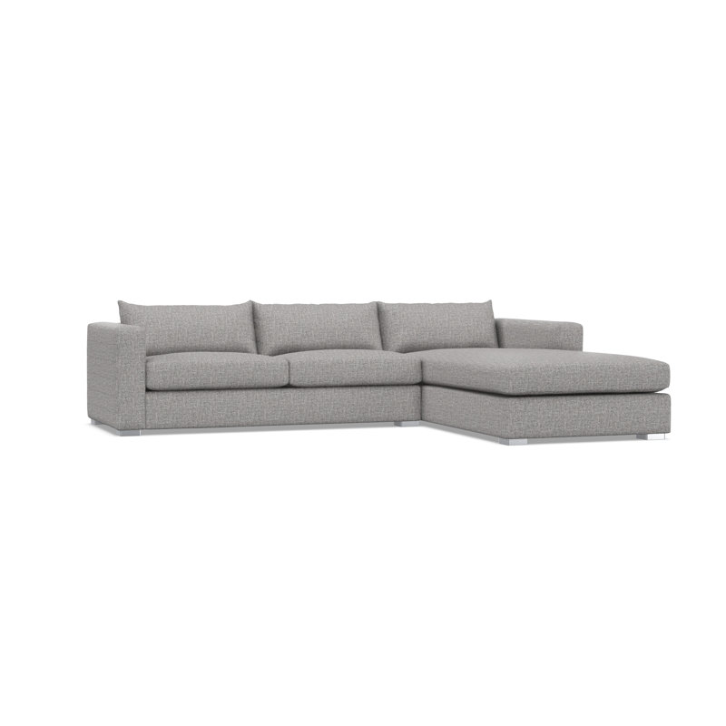 Chaise Sectional, Right Hand Facing, Gray Polyester