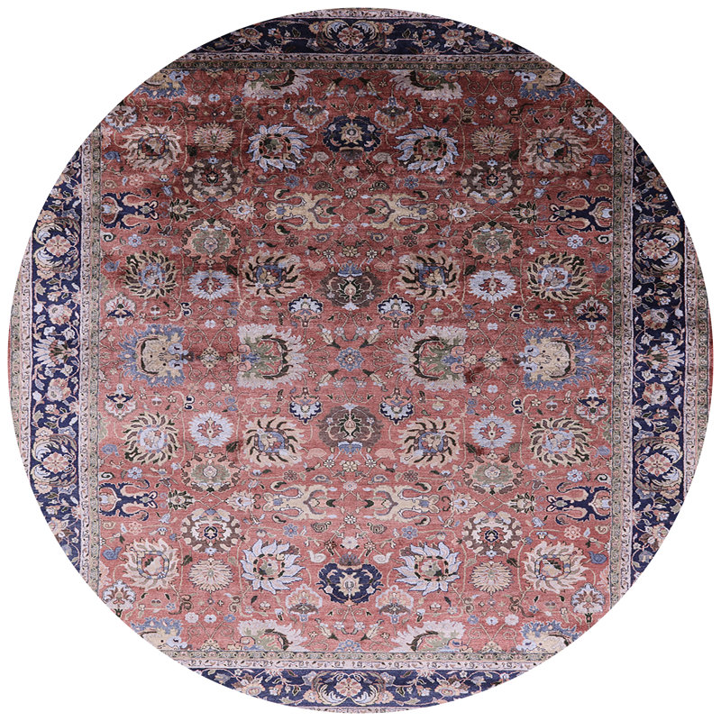 Tapis brun à motif oriental, Rond 5 pi