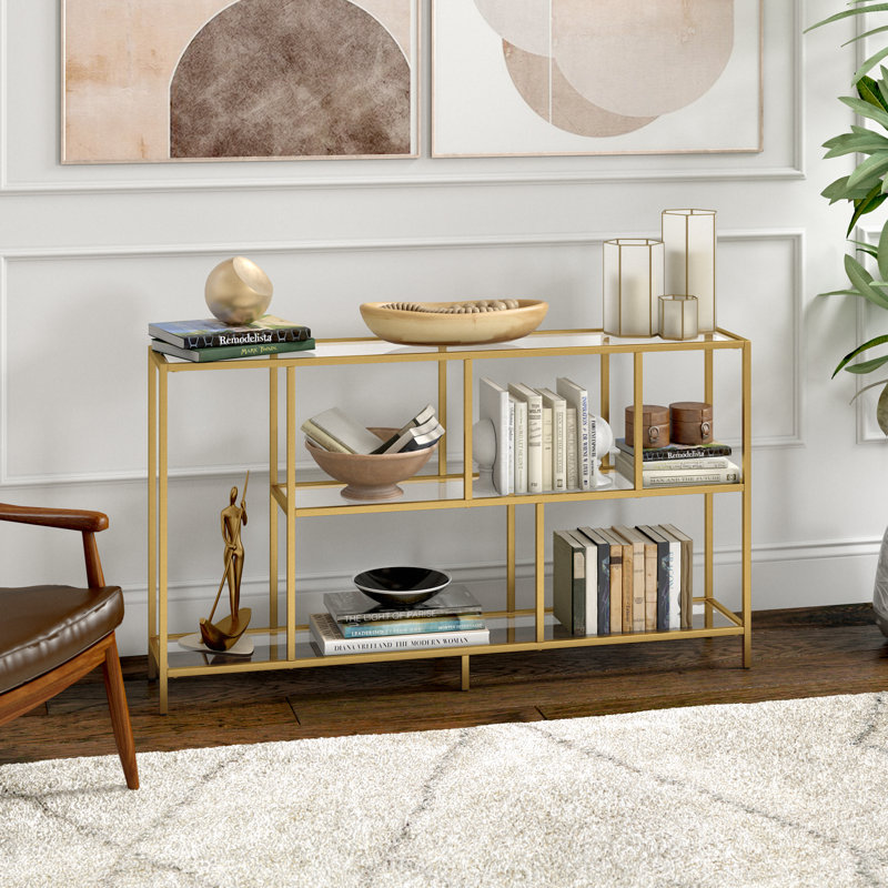 Winthrop Glass Top Console Table, Brass