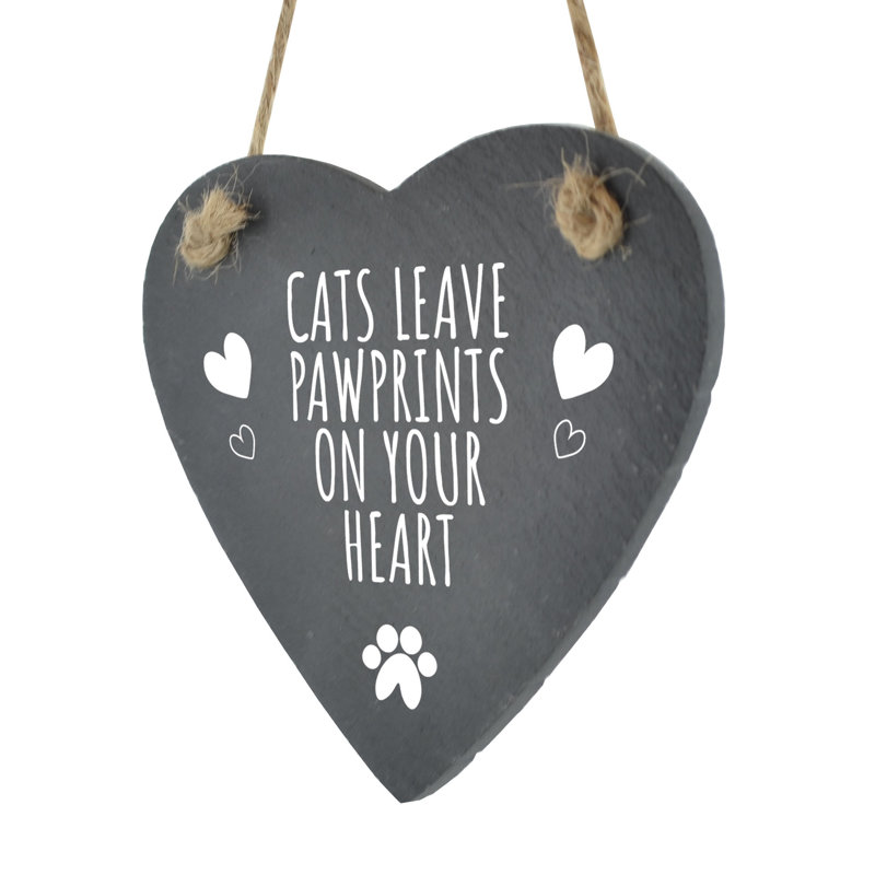 Helmer Cats Leave Pawprints Heart Slate Decorative Object