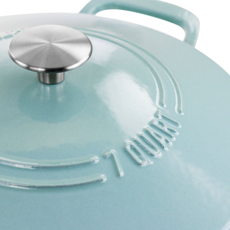 Martha Stewart 7 qt. Non-Stick Cast Iron Round Dutch Oven, Turquoise