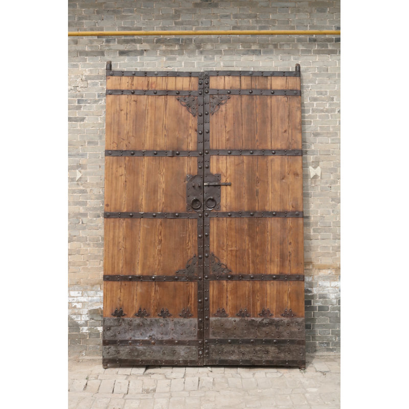 Vintage Chinese Stained Wood Bi-Fold Patio Doors